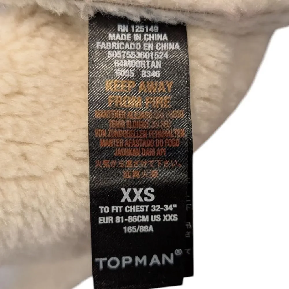 TOPMAN Men's XXS Brown Faux Suede Shearling Fleece Lined Car Coat Jacket